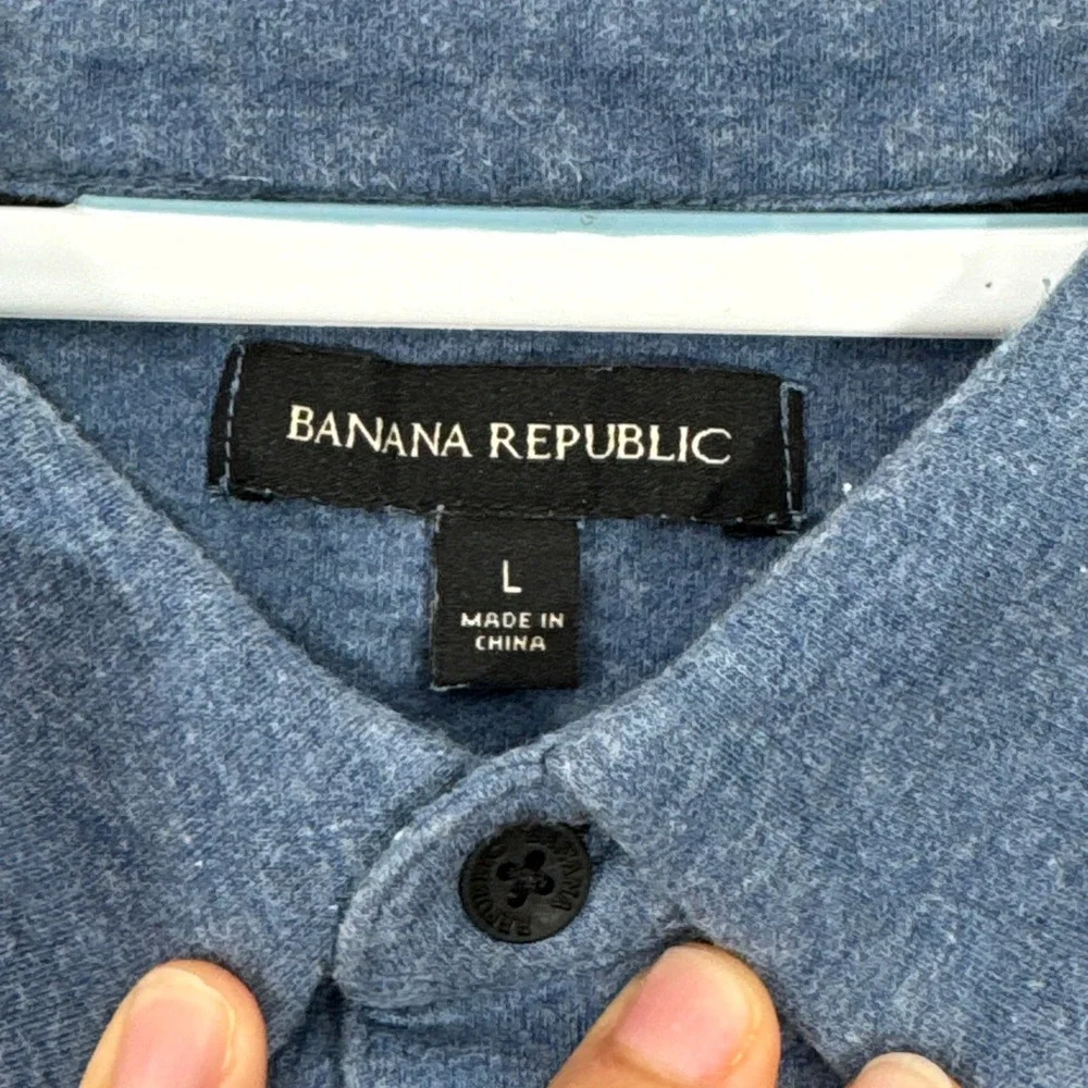 Banana Republic Polo Shirt Mens Large Blue Heathered Cotton Short Sleeve Logo
